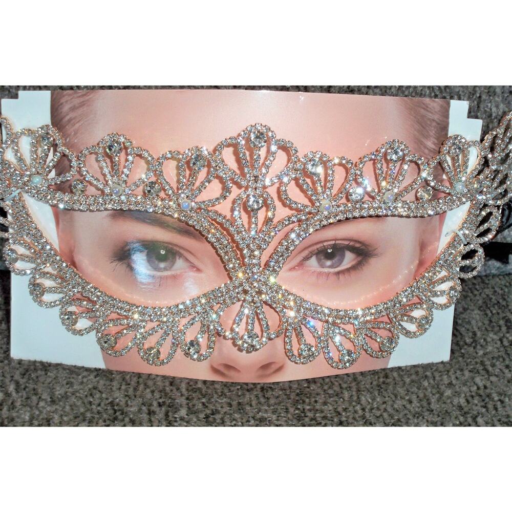 Gold rhinestone crystal mask, bridal costume ball masquerade Halloween prom mask